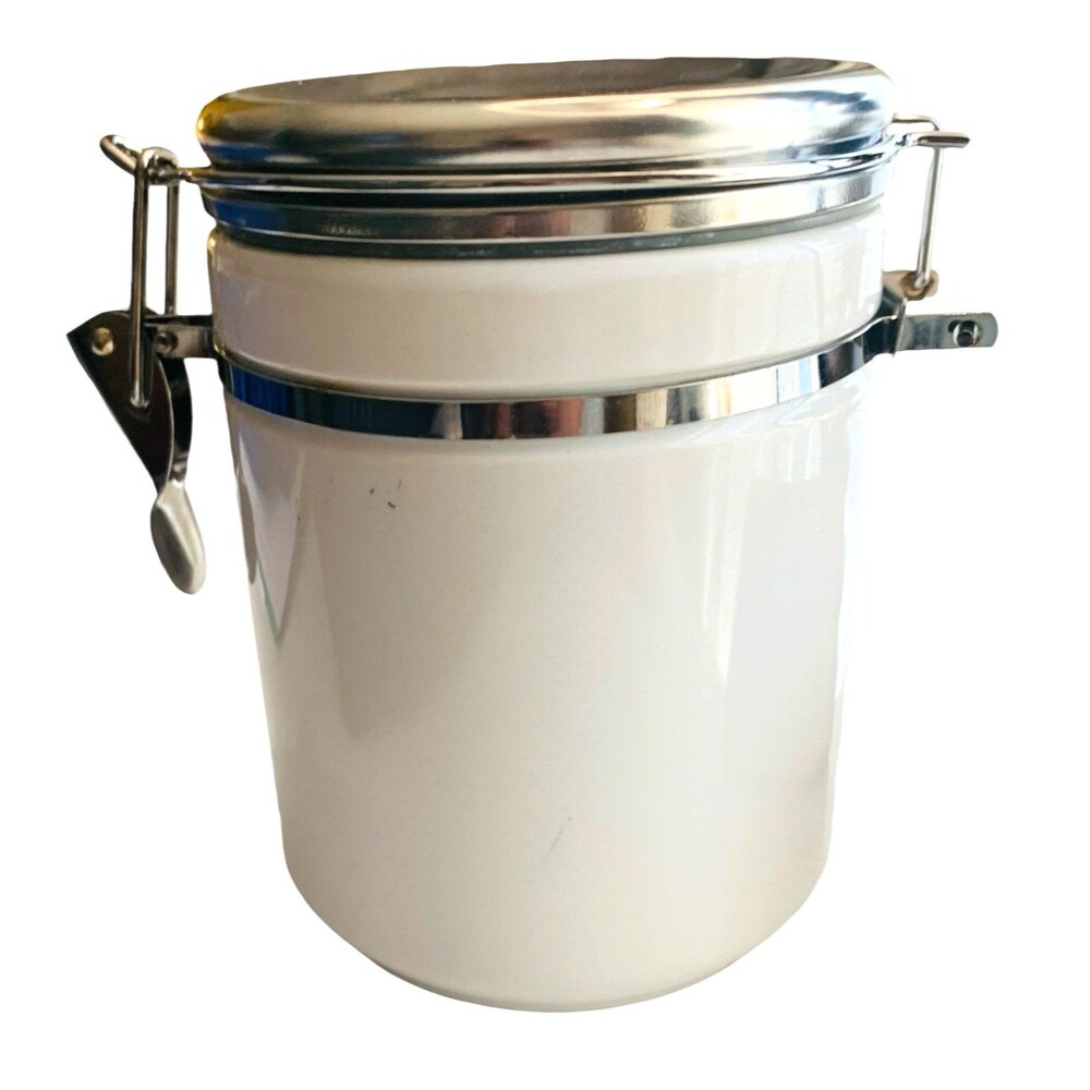 White 6-Inch Ceramic Kitchen Storage Canister With Locking Stainless Lid